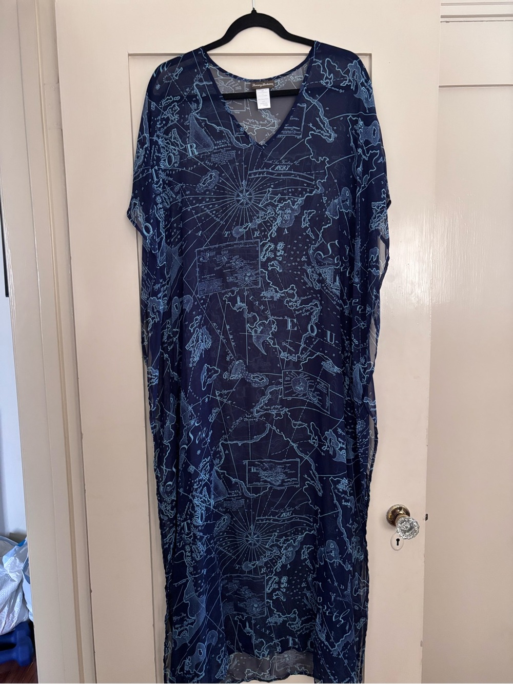 Tommy Bahama Navy & Light Blue Map-Print Sheer Swim Coverup